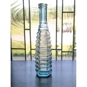 Antique 1800s Beehive Hexagon Pepper Sauce Glass Bottle 8" Condiment Cathedral